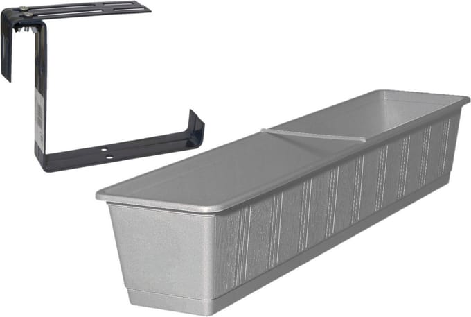 Kunststof plantenbak grijs rechthoekig 80 cm met 2 verstelbare railing beugels