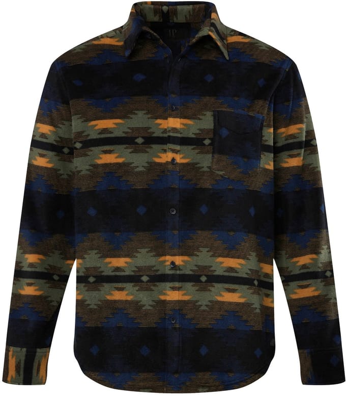 JP 1880 - Heren - Overhemd all-over print kentkraag Modern Fit - Olijf - Maat 3XL