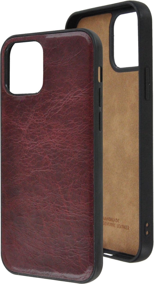 Geschikt voor iPhone 12 Pro Max Hoesje - iPhone 12 Pro Max hoesje Echt leer Back Cover P Case Bordeaux Rood