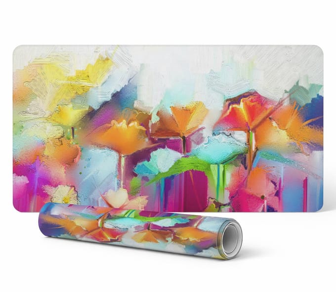 Duurzame antislip bureauonderlegger met abstracte bloemen, 120x60 cm