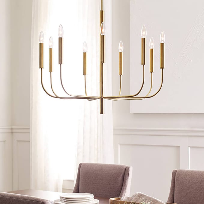 Feiss LED Kroonluchter | 9X E14 Max 60W | Dimbaar | Burnished Brass