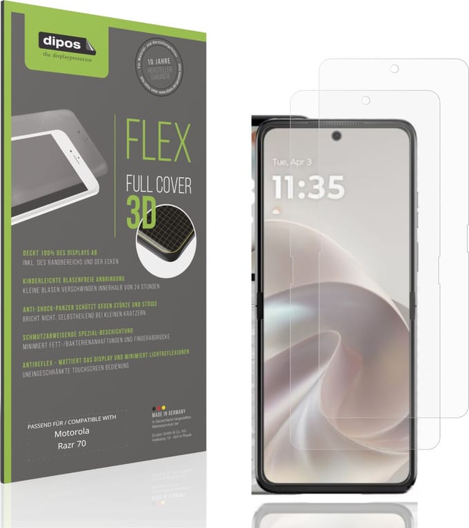dipos FLEX – 2x Matte Screenprotector geschikt voor Motorola Razr 70 Innenseite | Volledige Schermbescherming | Case-Friendly