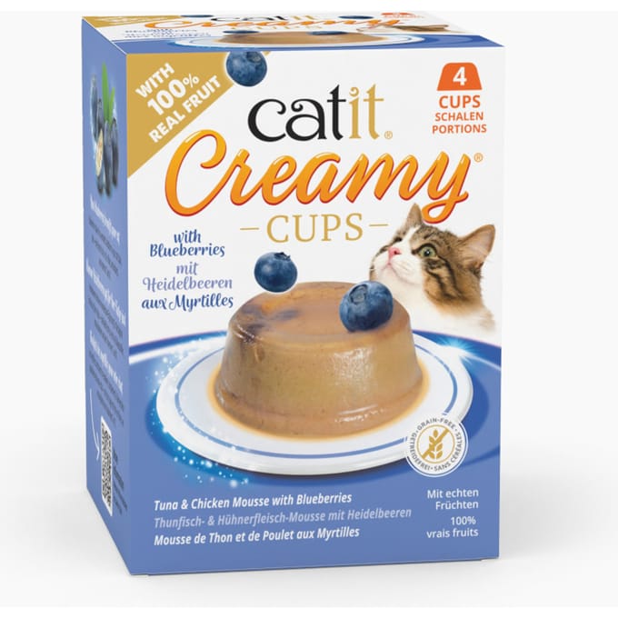 4x25g Catit Creamy Cups tonijn & kip met bosbessen kattensnacks