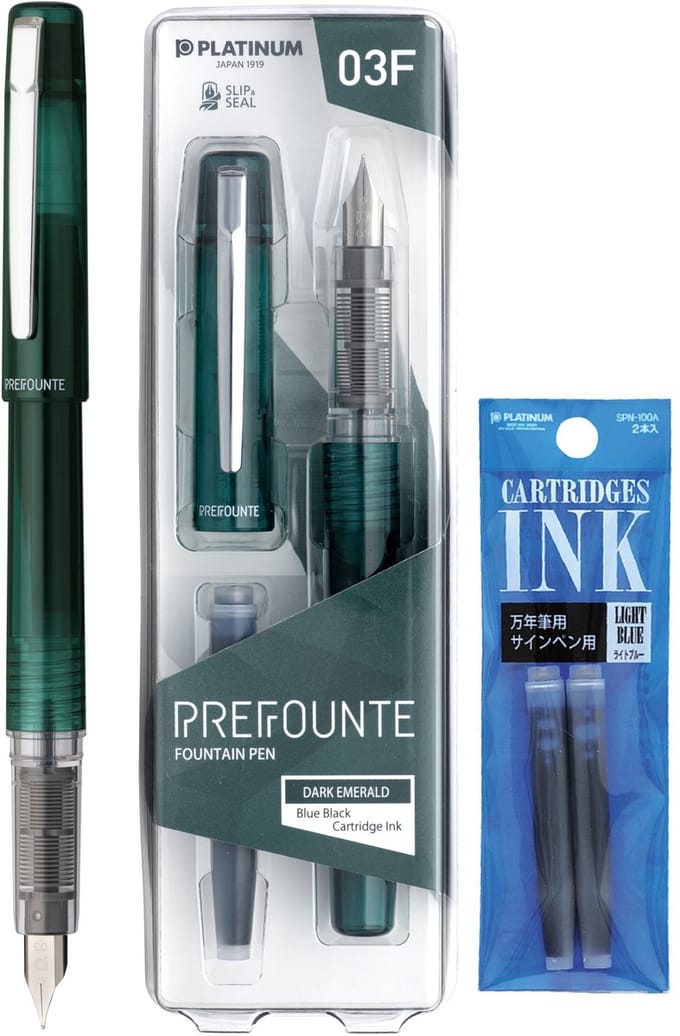 Platinum - Prefounte Vulpen - Medium - Dark Emerald - Met Lichtblauwe vullingen