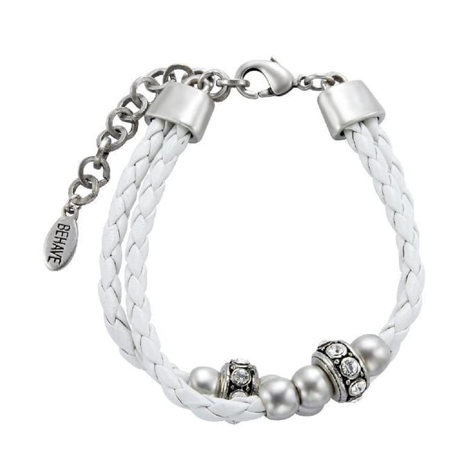 Behave - Armband - wit imitatieleer met parels - casual chic look