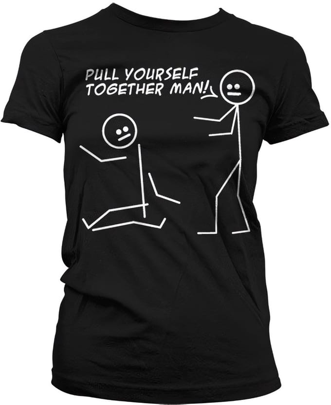 Hybris Pull Yourself Together Man Girly T-shirt Dames Zwart