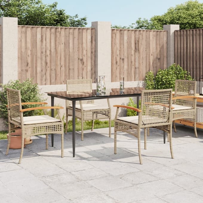 vidaXL - 5-delige - Tuinset - met - kussens - poly - rattan - beige