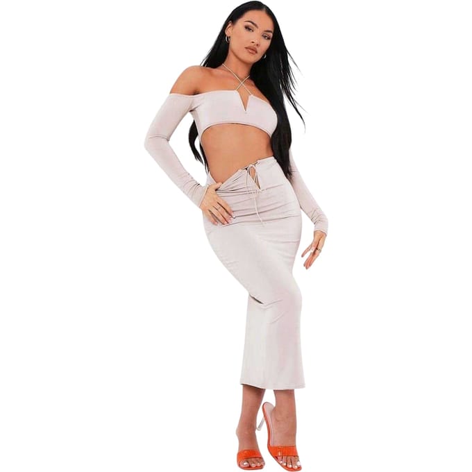 Missy Empire Dames/Dames Front Tie Midi rok (Zand)