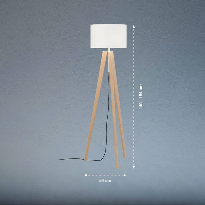 FISCHER & HONSEL Vloerlamp SHINE-WOOD, wit/nikkel/eiken, hoogte 164 cm 3 x E27