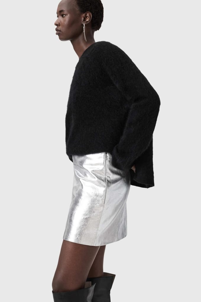 AllSaints Renai Skirt Silver Größe: 10 | Miniröcke Outlet | Damen | Grau