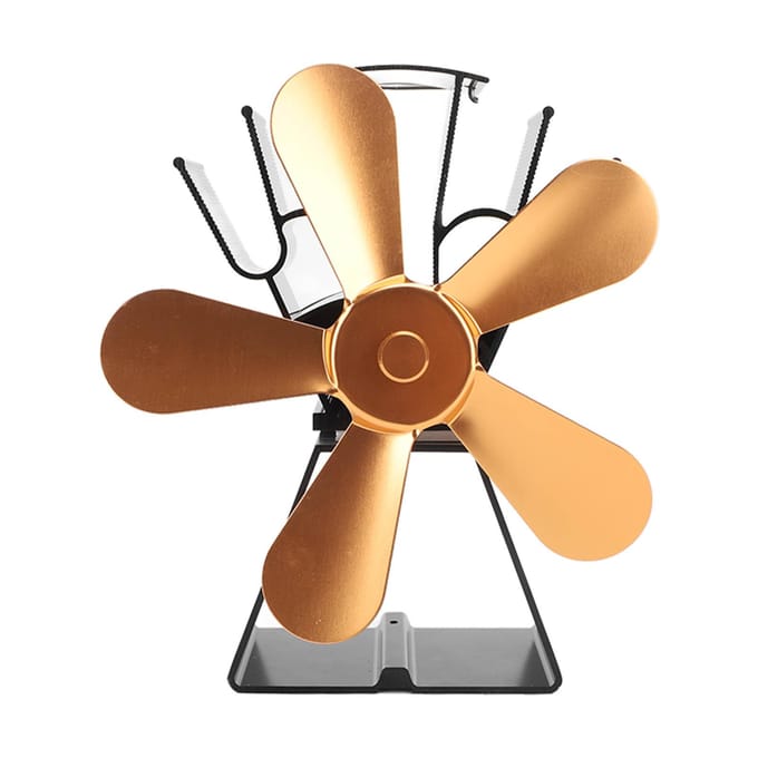 5-Blads Haardventilator Trapeziumvormige Basis Warmte-aangedreven Kachelventilator Thermoelektrische Thermische Ventilator voor goud