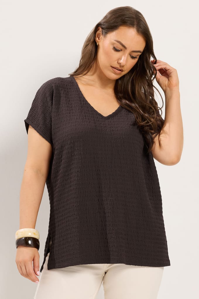 Yours Chocoladebruin Tshirt Met Textuur Size 42