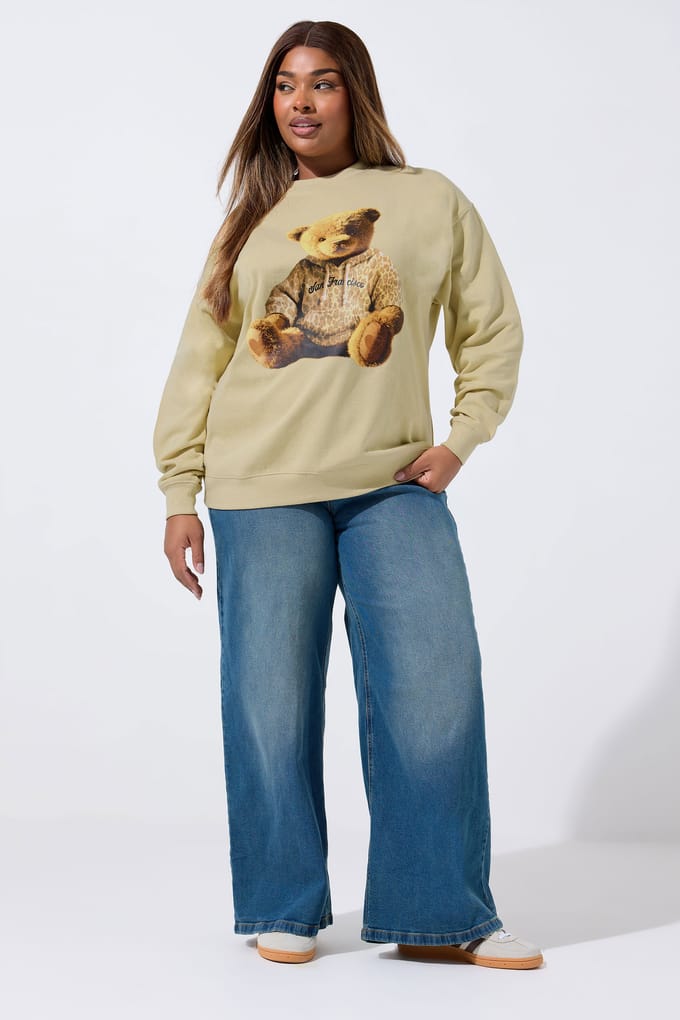 Limited Collection Natural Brown Leopard Print Teddy Sweatshirt Size 46