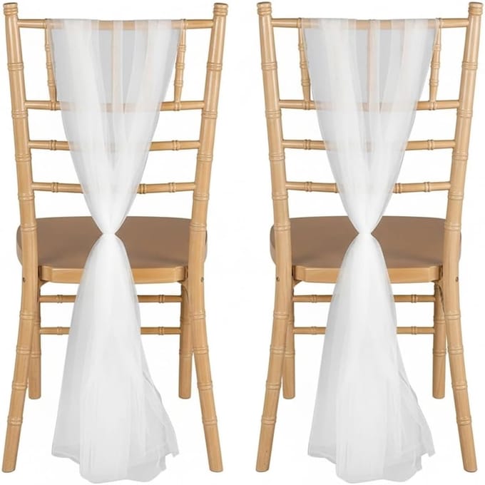 Stoelstrikken 2 stuks - Stoel decoratie - Feestelijke aankleding - Romantisch chiffon materiaal - 100 x 150 cm - Wit