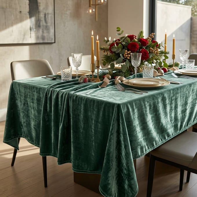 Velvet tafelkleed Dubai - 140x400 cm - Zeegroen / Petrol - Fluweel