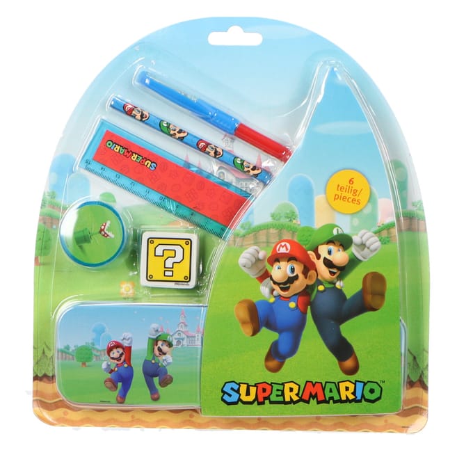 Super Mario School Set with Tin Box - 6 pcs