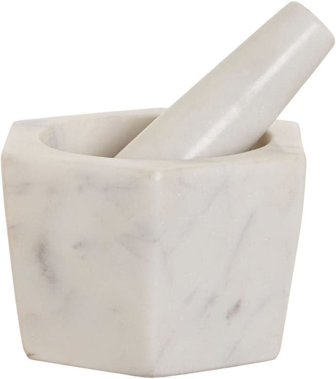 ITEM Vijzel met stamper - wit - marmer - hexagon - mortier - keukenartikelen