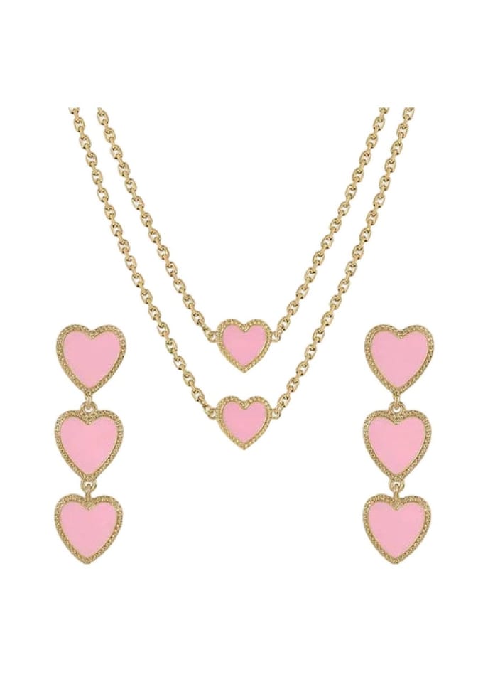 Maeva Heart Pink Set Oorbellen, Armband & Ketting