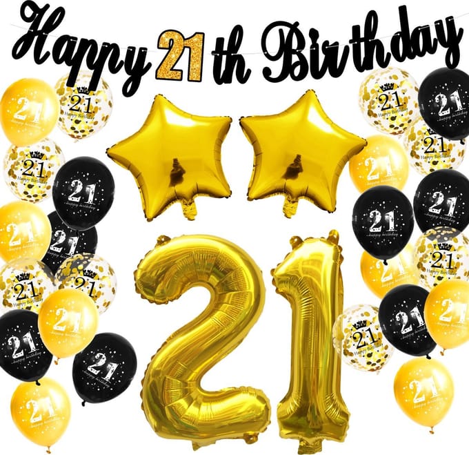FeestmetJoep® 21 jaar verjaardag versiering & ballonnen - Goud & Zwart