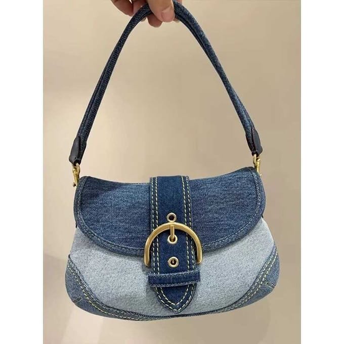 Jean Okseltas Dames Lente Zomer Mode Frans Patchwork Canvas Erwtentas Schoudertas Baguette Tas gray