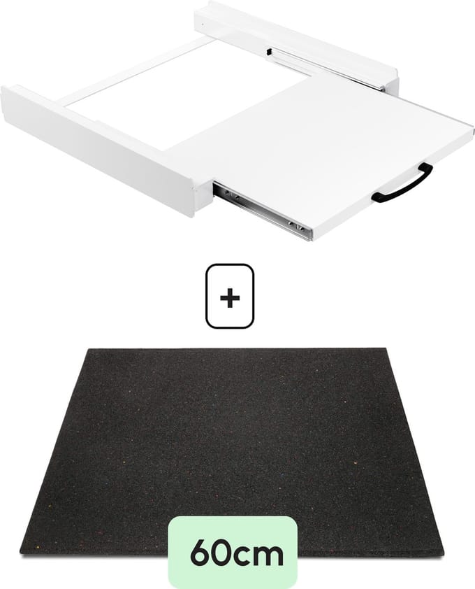 Bodo® - Stapelkit & Anti trillingsmat voor Wasmachine en Droger - Tussenstuk met uitschuifbare plank - Wit