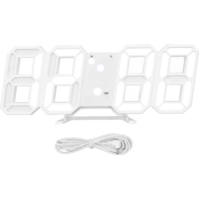 3D LED Digitale Wekker ABS Nachtlampje Temperatuur Bureau Wandklok voor Huisdecoratie Slaapkamer Wit white