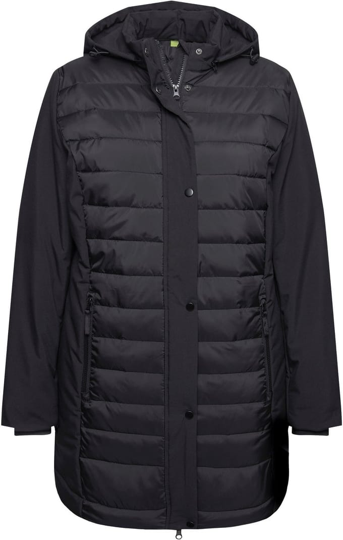 Ulla Popken - Dames - HYPRAR hybride jas stiksel/softshell opstaande kraag - Zwart - Maat 46+