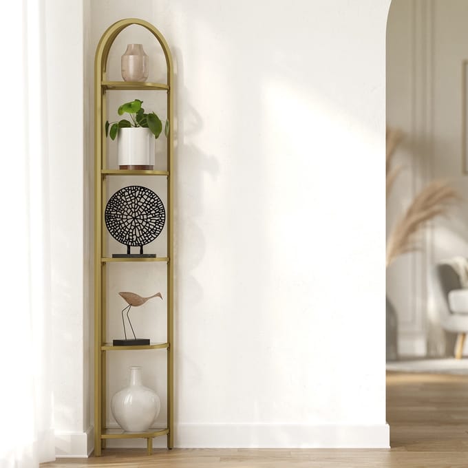 MAZAZU - Hoekplank - Opbergplank - Goud - Glas - 5 Verdiepingen