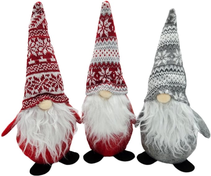 Dailygoods - Set van 3 vilten kerstkabouters - 30 cm, deurstopper en decoratie