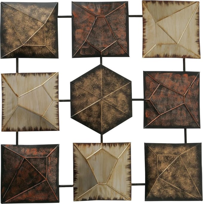 Wanddecoratie - 74 x 74 cm - bruin - zilver - goud -   Vierkant - Metaal