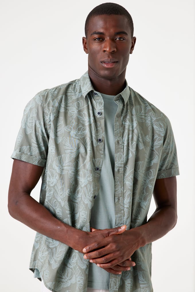 GARCIA Heren Print Overhemd Groen Korte mouw