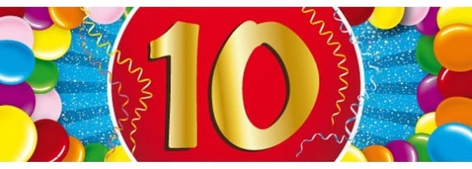 10 jaar leeftijd sticker - 19 x 6 cm - verjaardag - jubileum - versiering