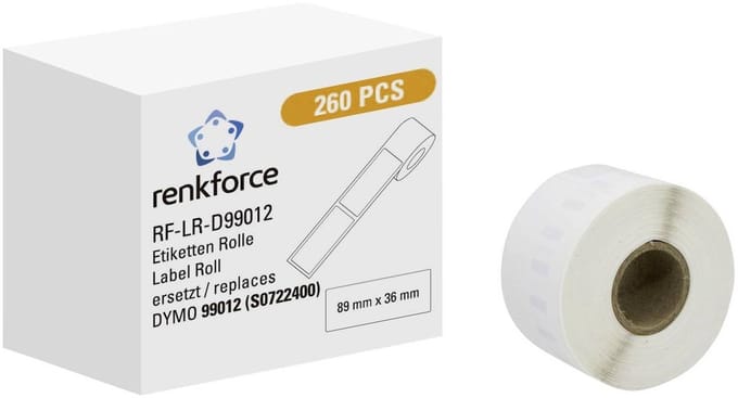 Renkforce Rol met etiketten Compatibel vervangt DYMO DYMO 99012 89 x 36 mm Papier Wit 260 stuk(s) Permanent hechtend Verzendetiketten RF-6027502