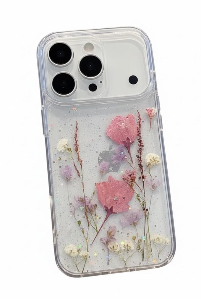 Telefoonhoesje - Iphone 17 pro max - felroze droogbloem