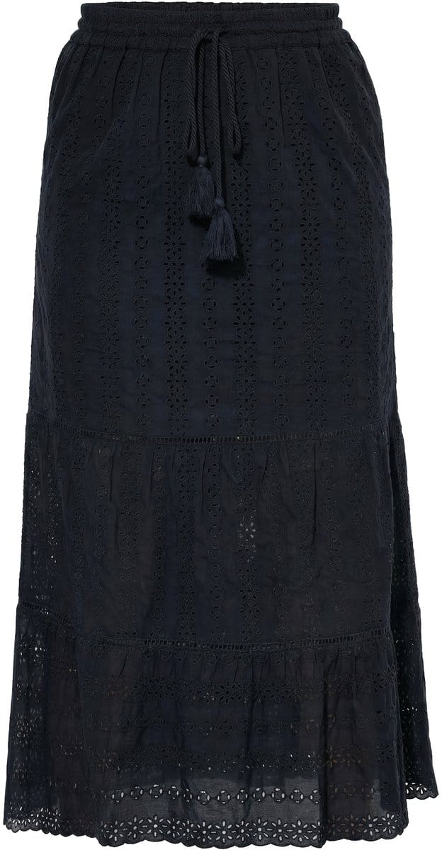 Studio Untold - Dames - Kanten rok A-lijn maxi-lengte elastische tailleband - Zwart - Maat 54+