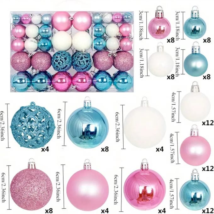 Nivard Kerstballen - Kerstversiering - Plastic - Blauw+Wit+Roze - Kerstballenset - 100 stuks