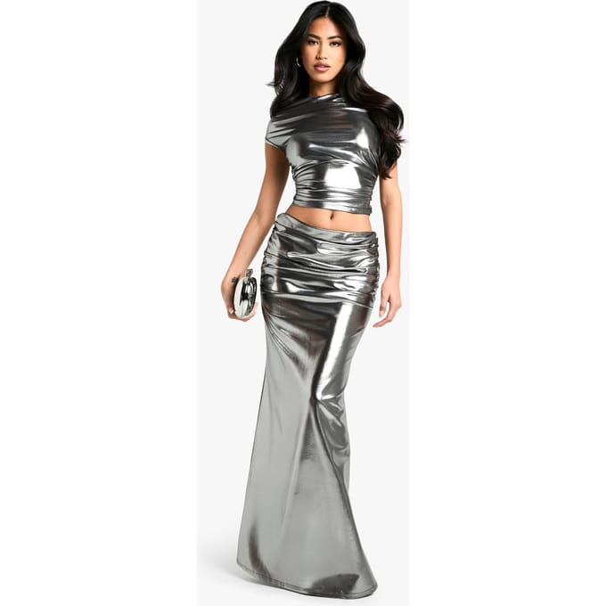 boohoo Dames Schitterende geruched zijmaxi-rok | Zwart | Maat: 36
