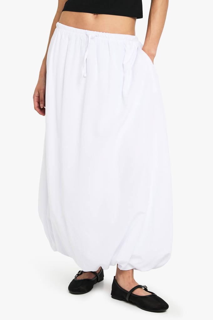 boohoo Dames Geweven Maxi Rok met Bubbelzoom | White | Maat: Medium
