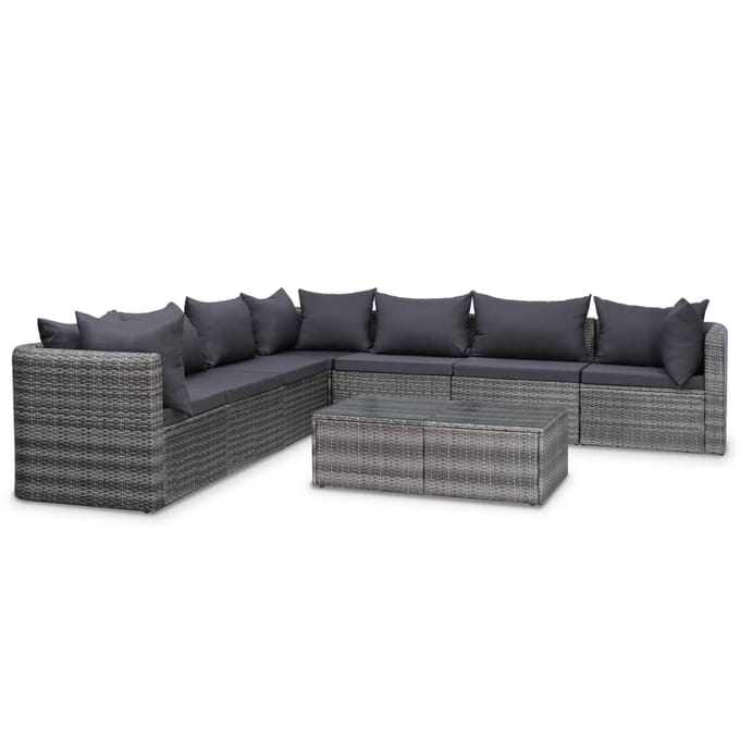 vidaXL - 8-delige - Loungeset - met - kussens - poly - rattan - grijs
