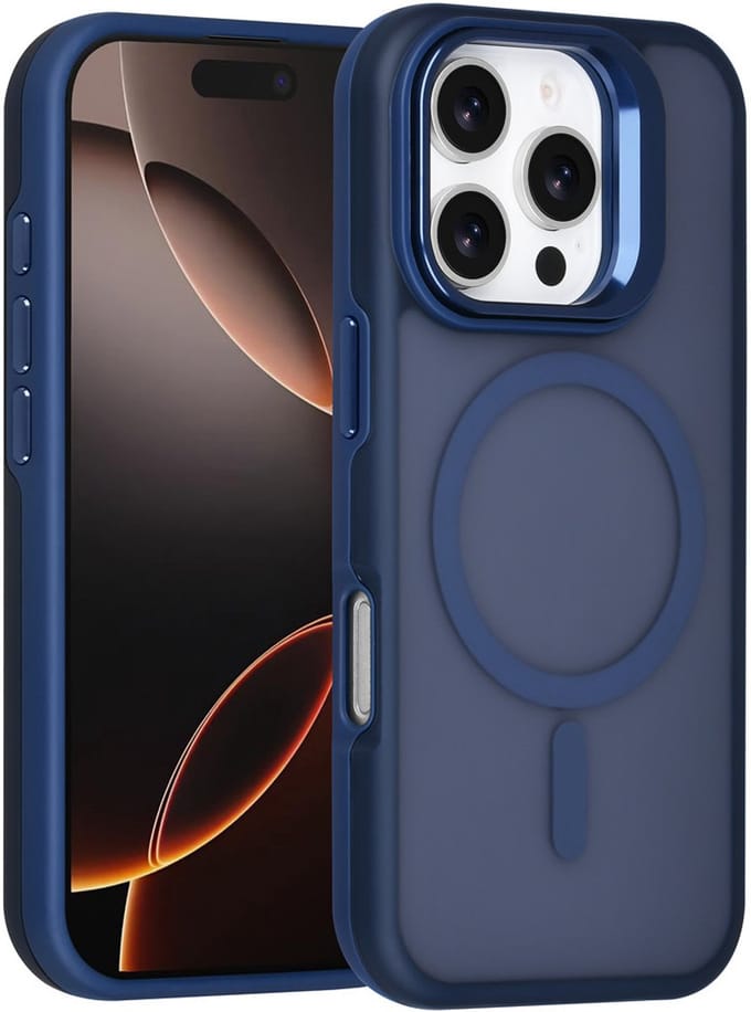 TUNIQ Back cover voor iPhone 16 Pro - MagSafe - Met Camera Stand - Blauw