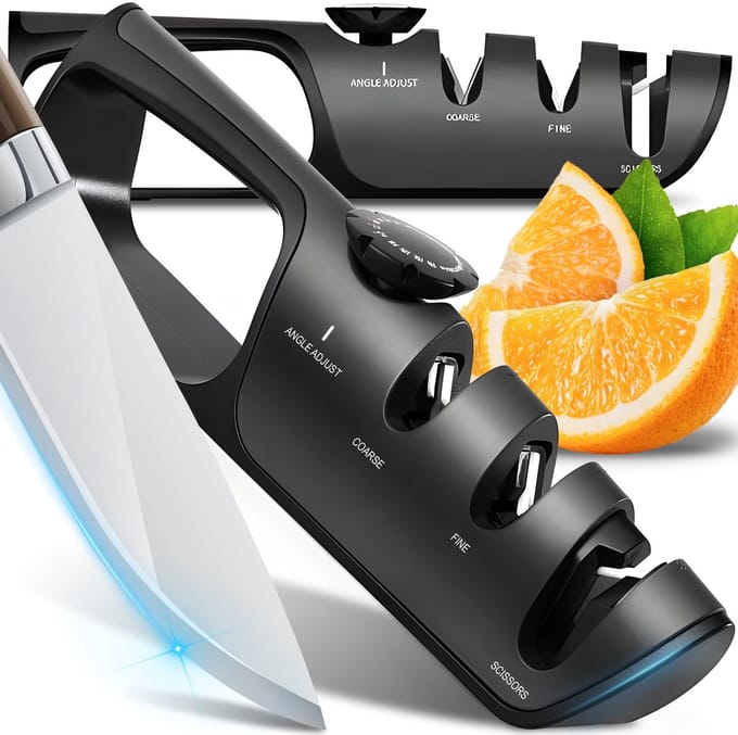 Knife sharpener manual 3 stages with handle - for shaving, grinding, whetstone - machined knives and scissors
