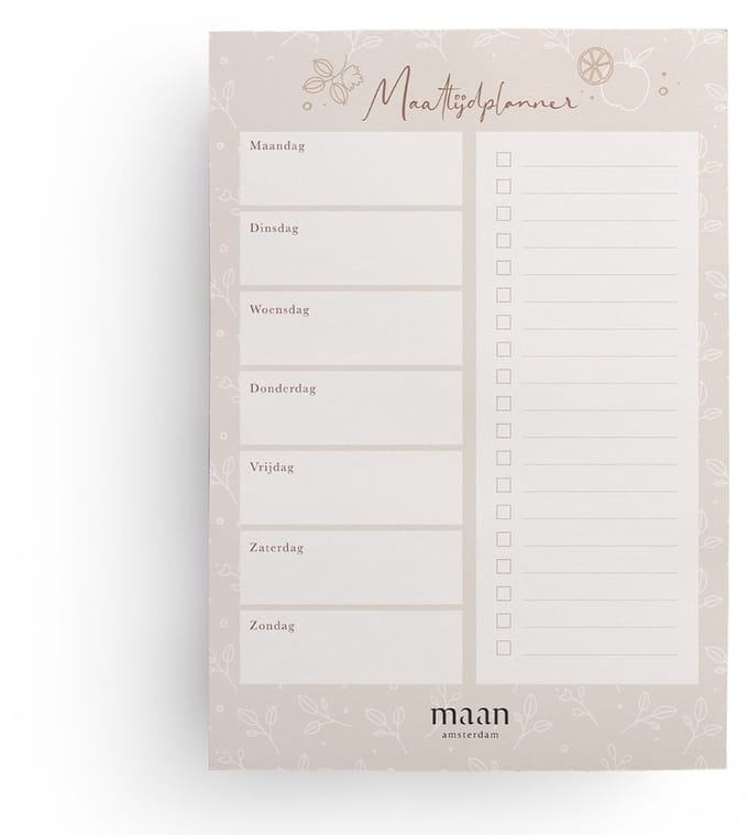 Maan Amsterdam - Maaltijdplanner - A5 - notitieblok voor weekmenu - menuplanner - 50 afscheurbare vellen