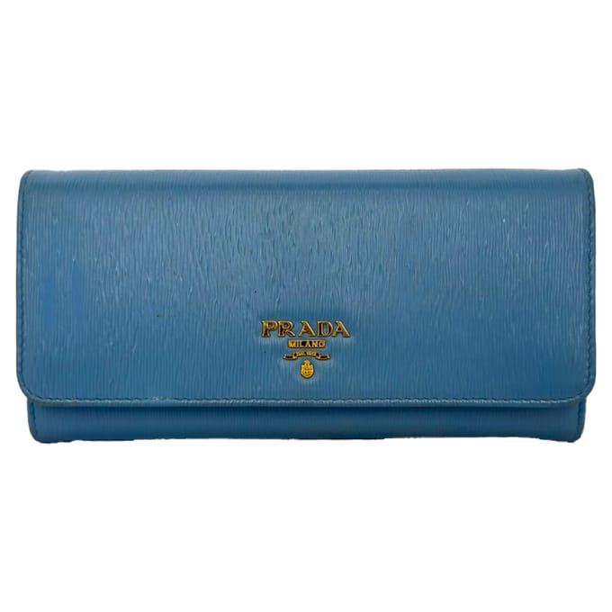 Prada Vitello Move Flap Continental Wallet in Blauw Leer