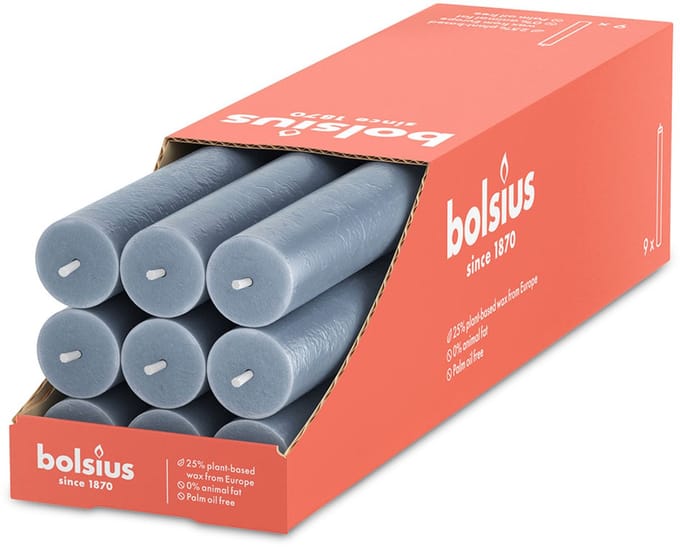 Bolsius - Rustiek Tafelkaars Sky Blue (9 stuks)