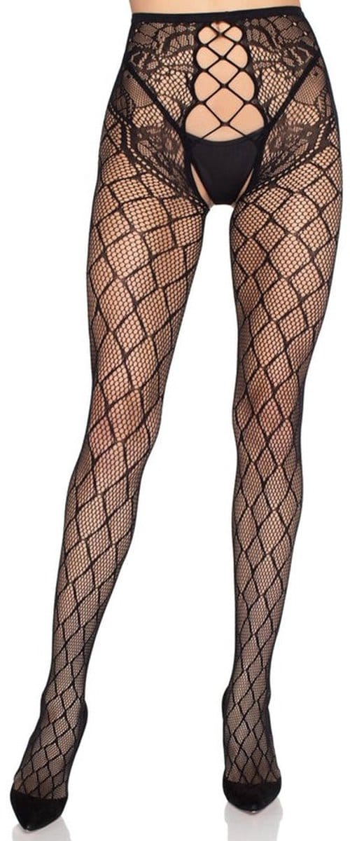 Leg Avenue - Net Tights with Crotchless Panty - Zwart