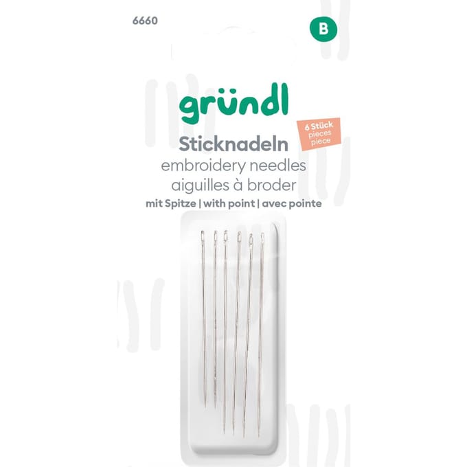 Gründl Borduurnaalden met punt, 6 stuks