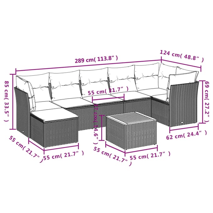 vidaXL - 8-delige - Loungeset - met - kussens - poly - rattan - grijs