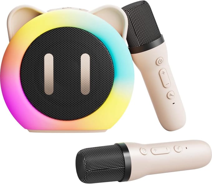 Karaokemicrofoon voor kinderen - Draadloze karaokemicrofoon met 2 microfoons - Draagbare microfoon voor kinderen met led-feestverlichting - Speelgoed voor meisjes -