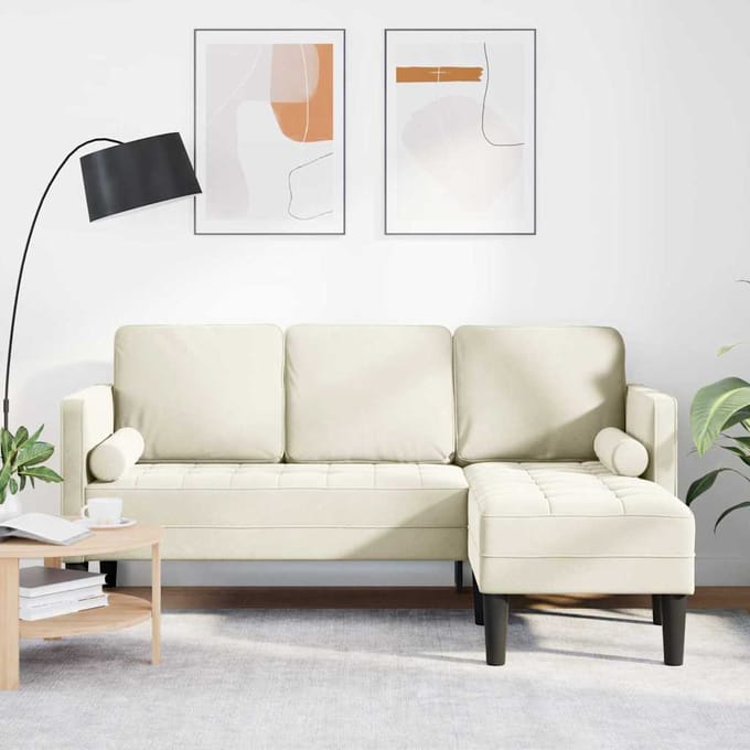 vidaXL - Bankstel - met - kussen - Crème - Polyester