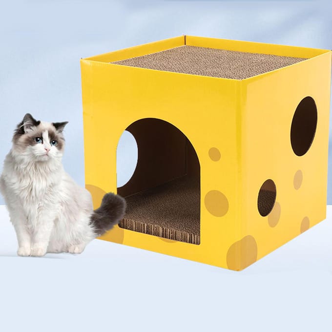Kaasvormige Kattenkrabhuis Kartonnen Kattenkrabhuis Interessant Kat Verstopplek voor yellow